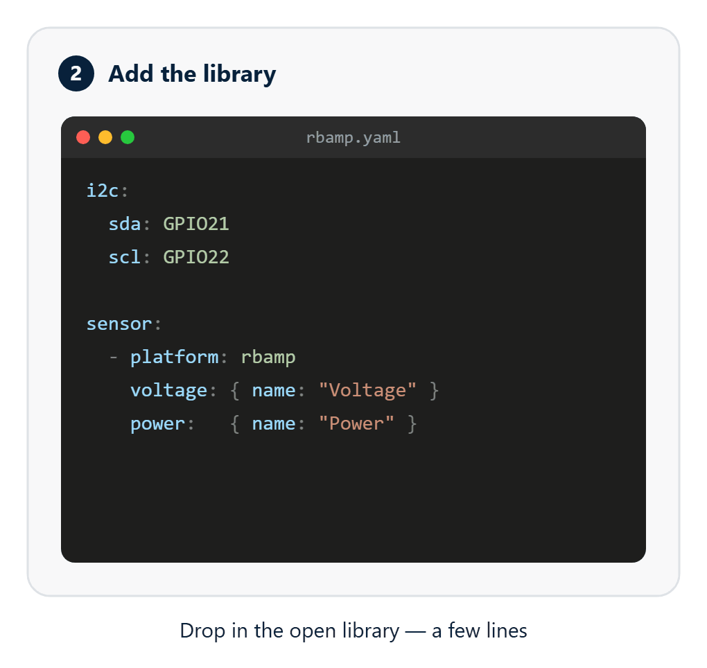 Step 2 — Add the library: ESPHome YAML configuration